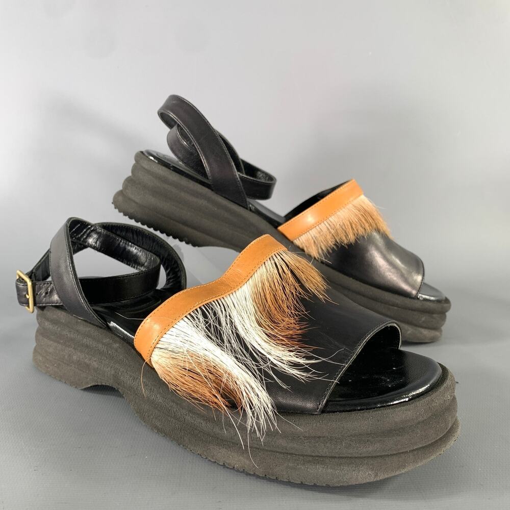 DRIES VAN NOTEN Size 8 Black Brown Leather Sandals